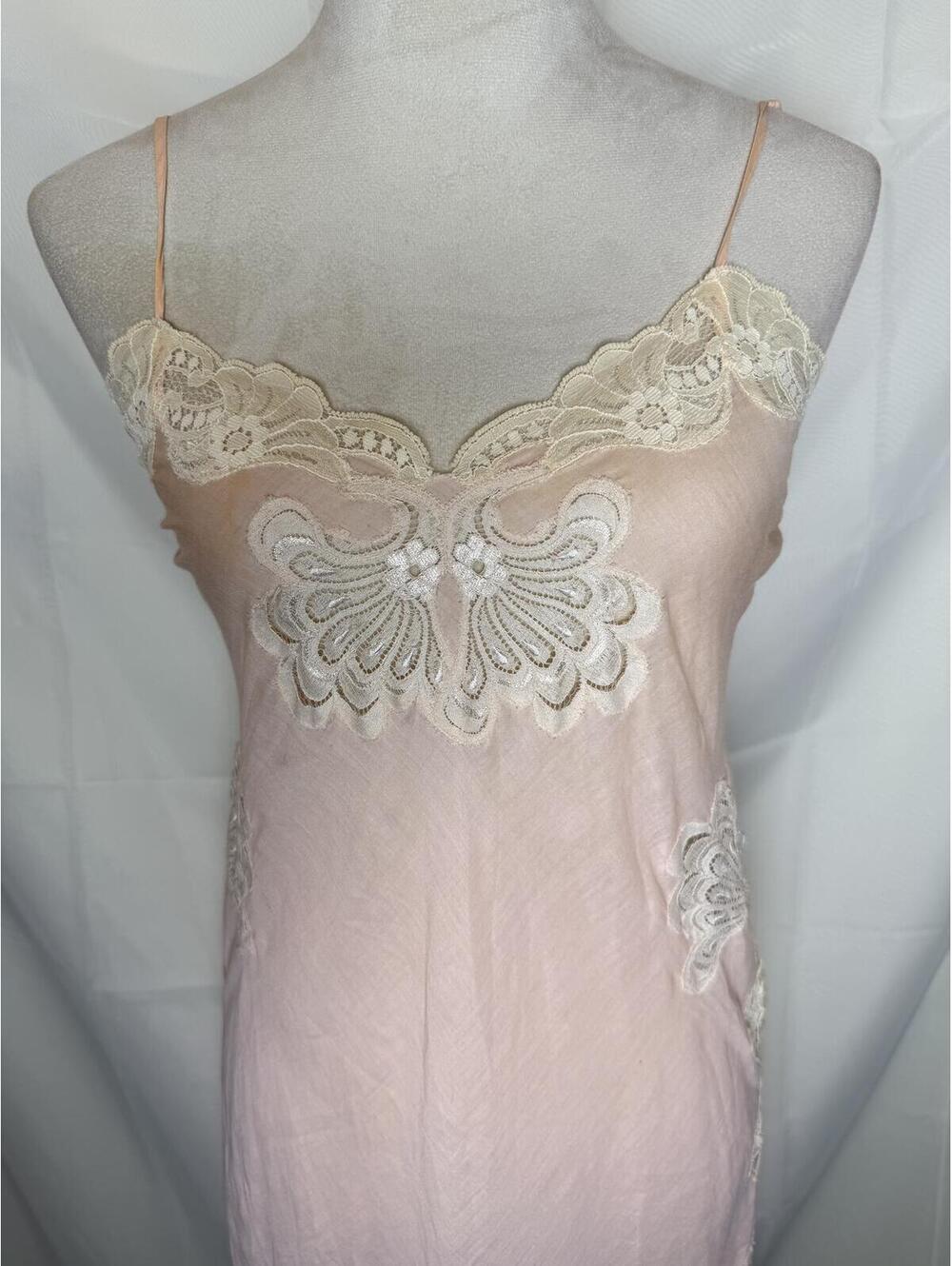 Vintage Bill Tice Pink 100% Cotton Lace Appliqué Nightgown Size P